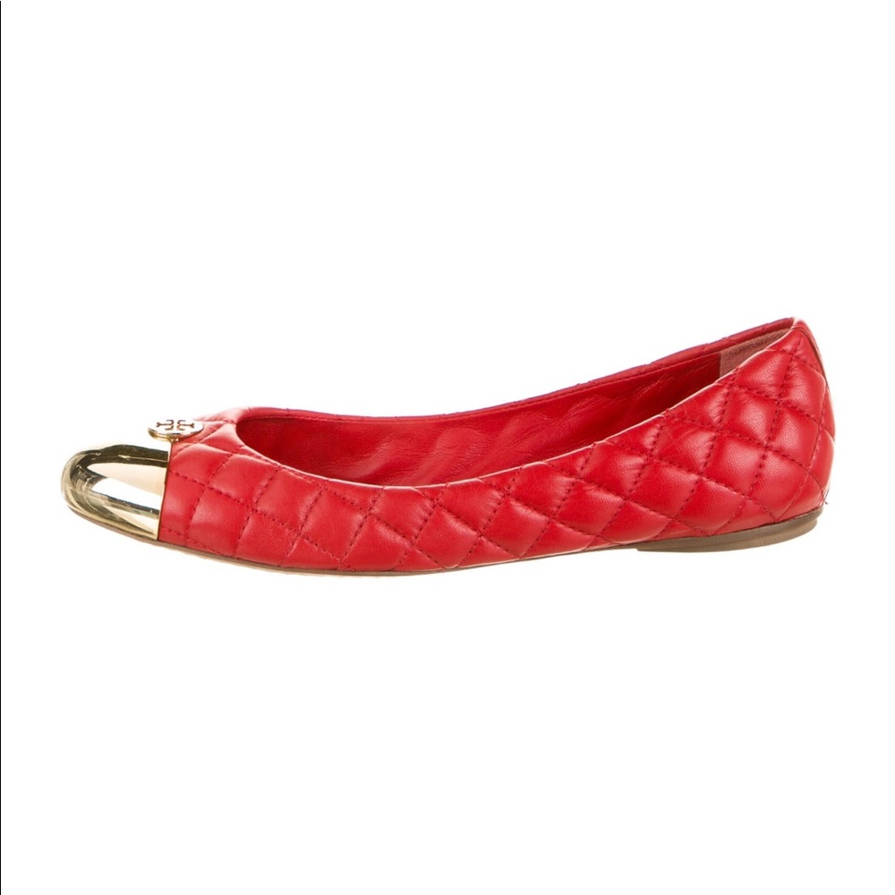 Tory Burch Red quilted leather flats SZ 8.5 - Picture 3 of 5